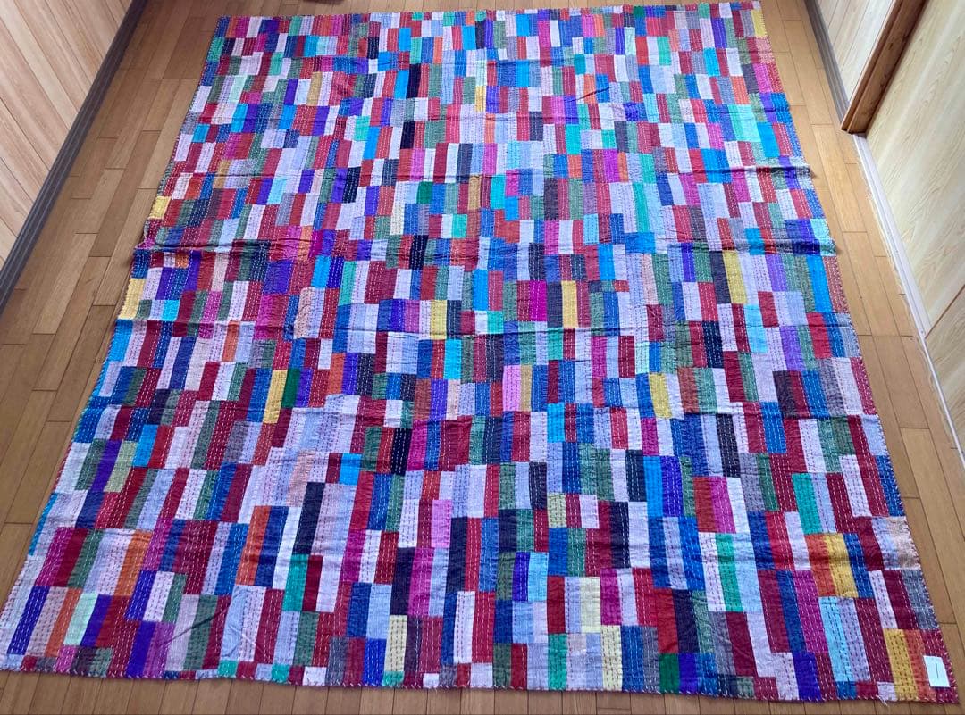 インド　パッチワーク　カンタ　ダブルサイズ　ベッドカバー　1