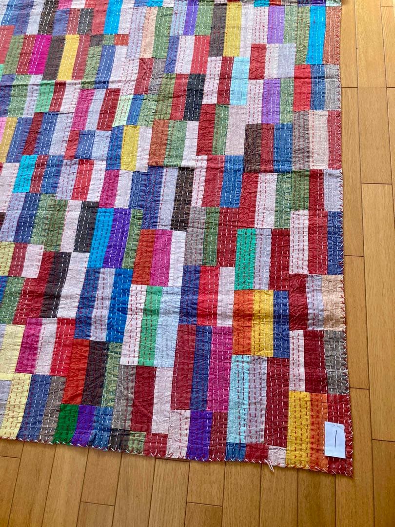 インド　パッチワーク　カンタ　ダブルサイズ　ベッドカバー　1