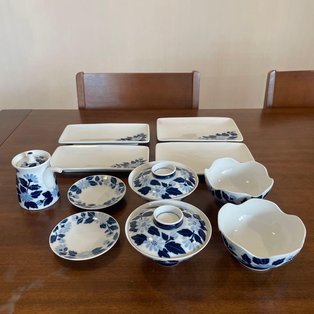 白山陶器　青い花柄の食器セット ２客×６点セット