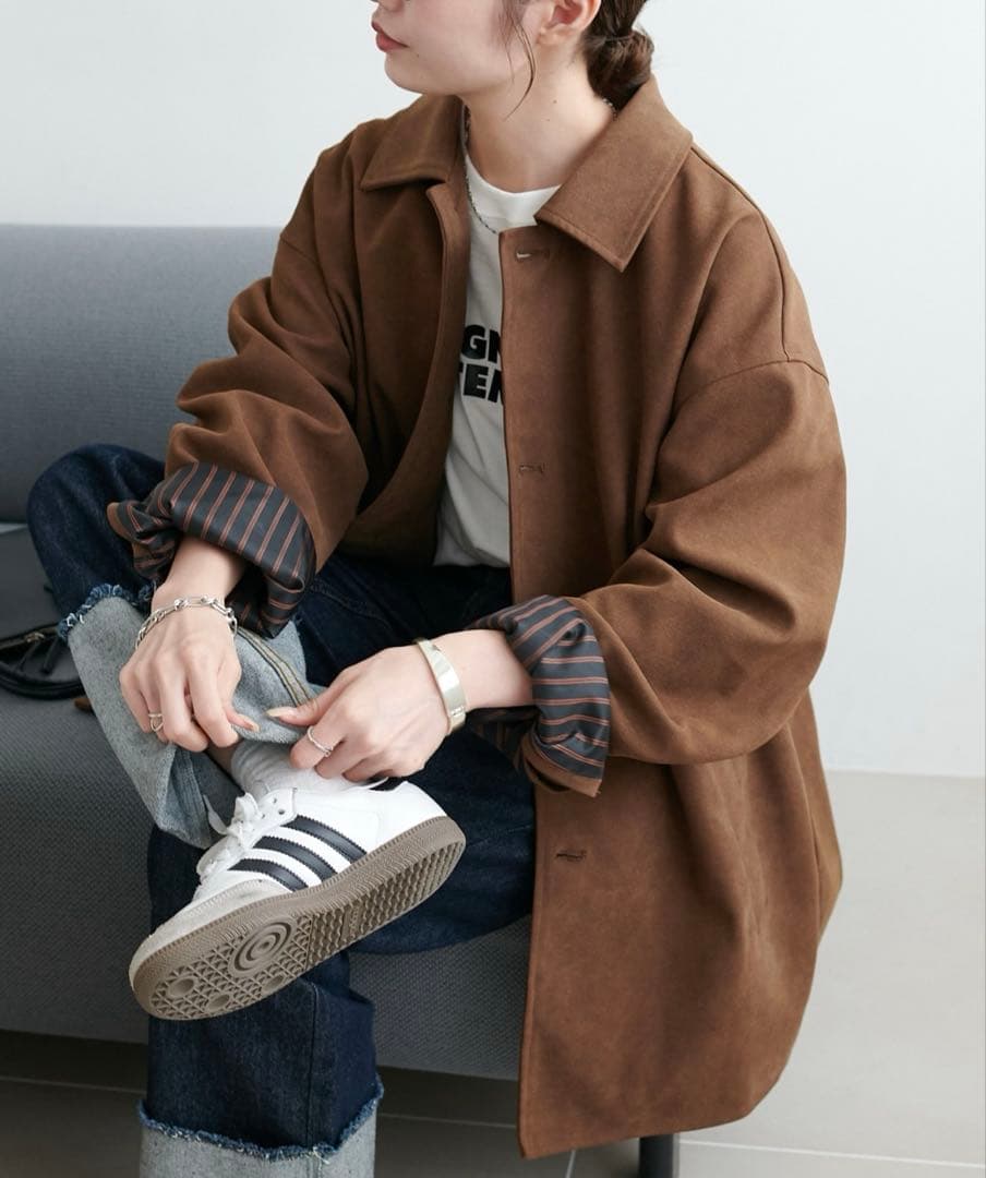 ブラウン フェイクスエードショートコート