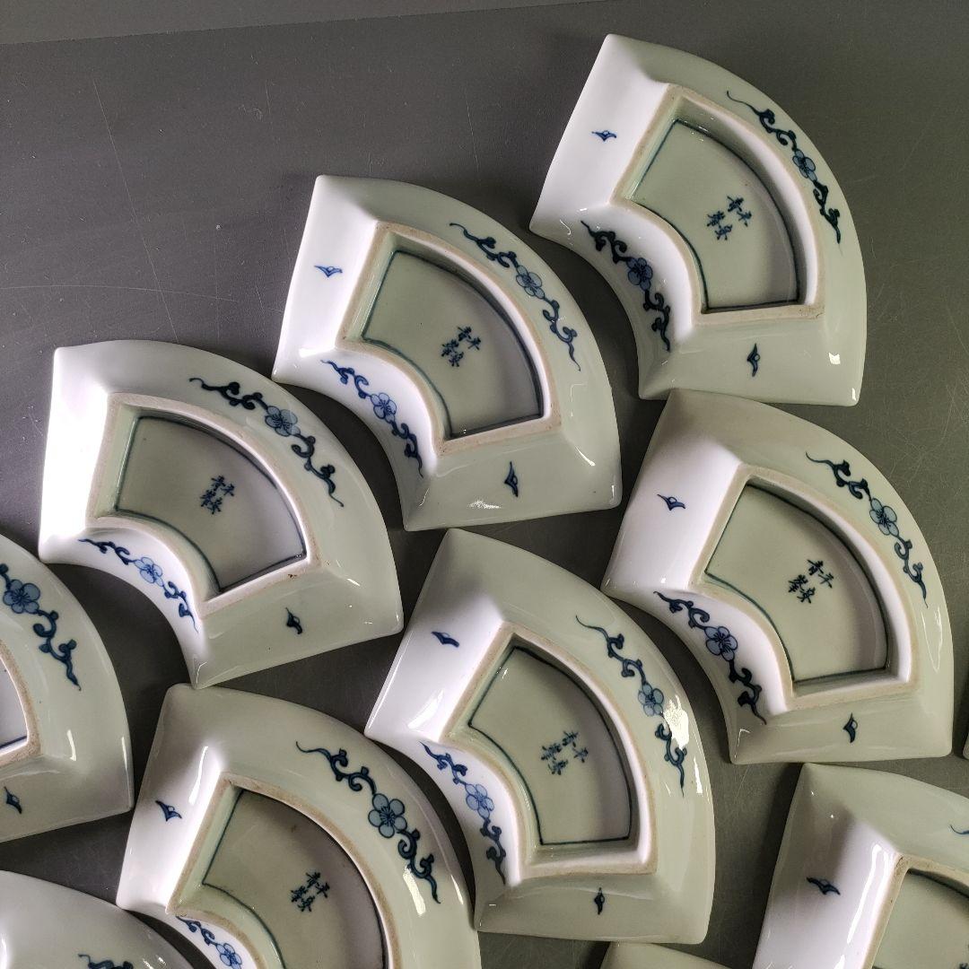 A1209-4/有田焼/平安青峯 造/染付扇形銘々皿20客/和食器/懐石道具/