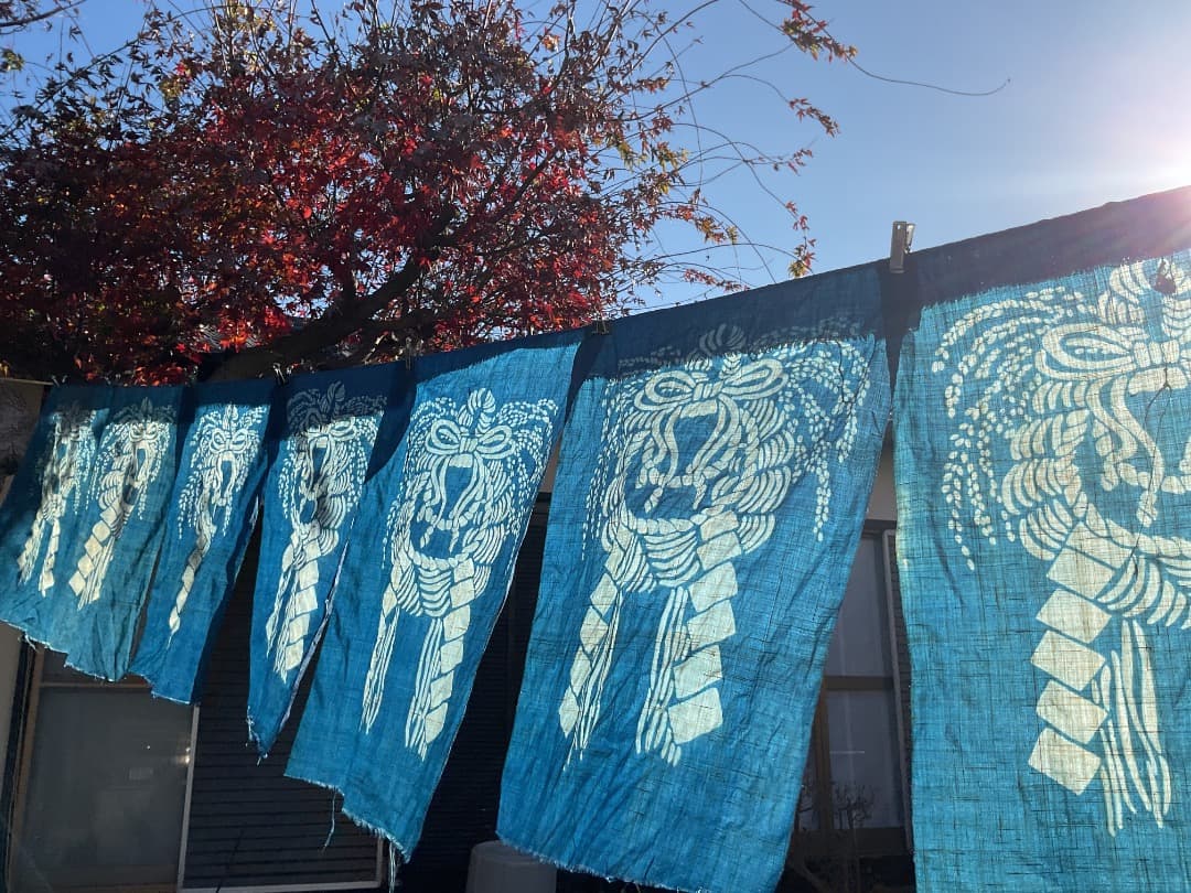 藍染　正月飾り　しめ縄　暖簾