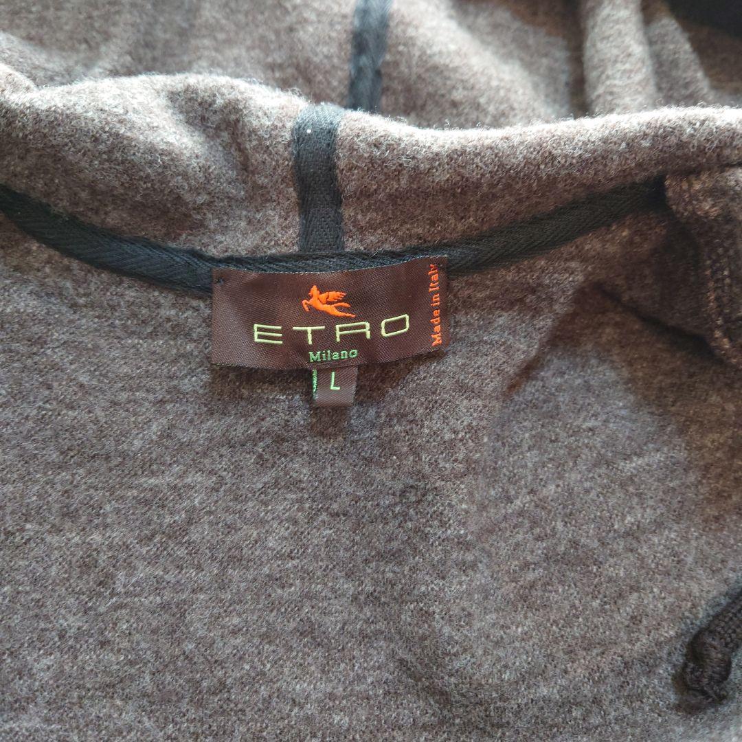 ETRO グレー チェック柄 フード付き ダブルジップ　ウールジャンパー