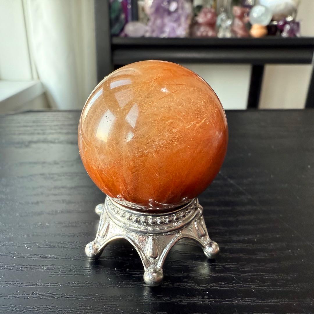 天然石ルチルクォーツのスフィア　丸玉　置物NO.120501