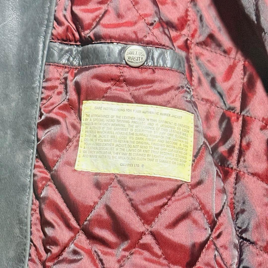 80s-90s AVIREX オールレザー バーシティジャケット フルデコ 黒