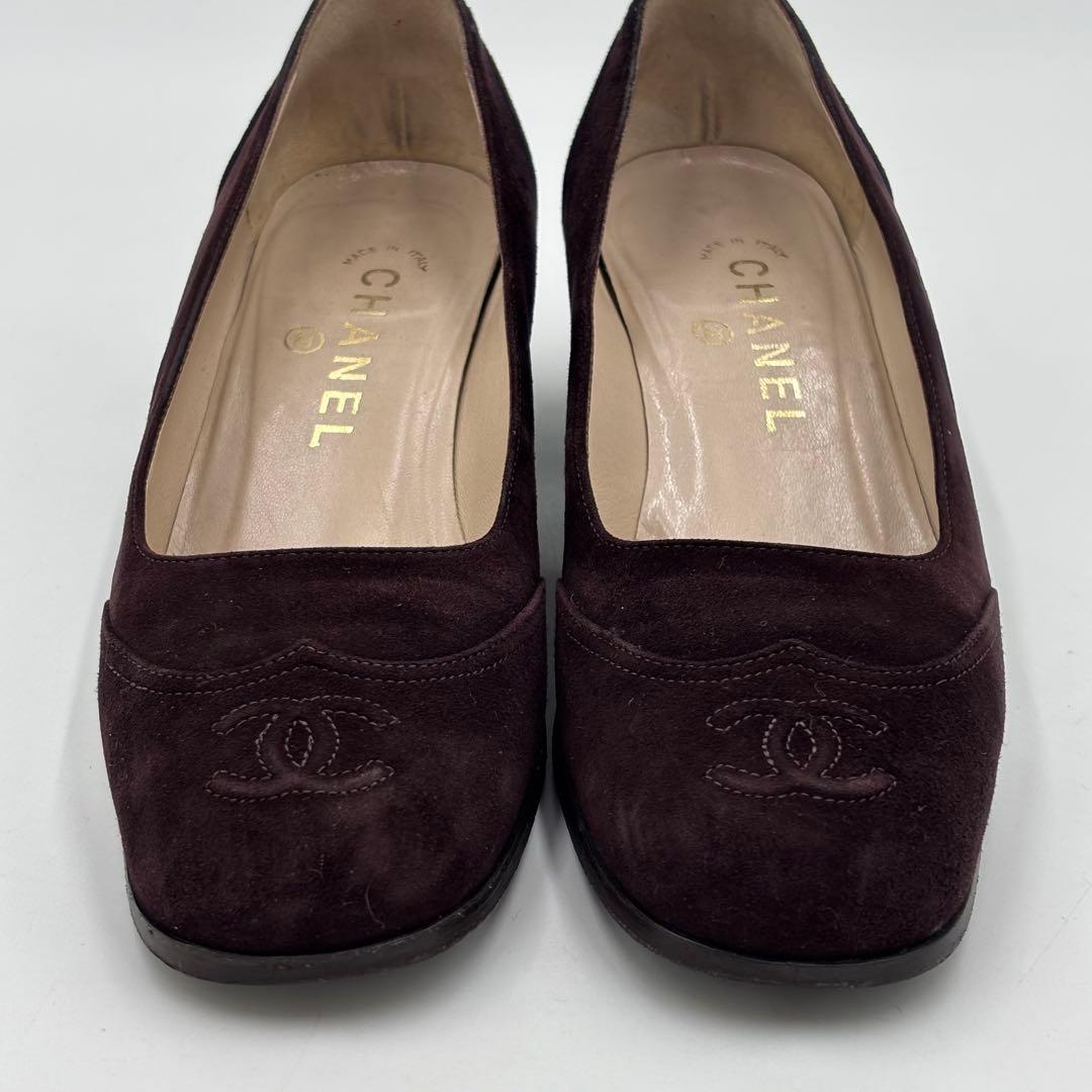 CHANEL シャネル ココマーク スエード パンプス　太ヒール 37 約24㎝