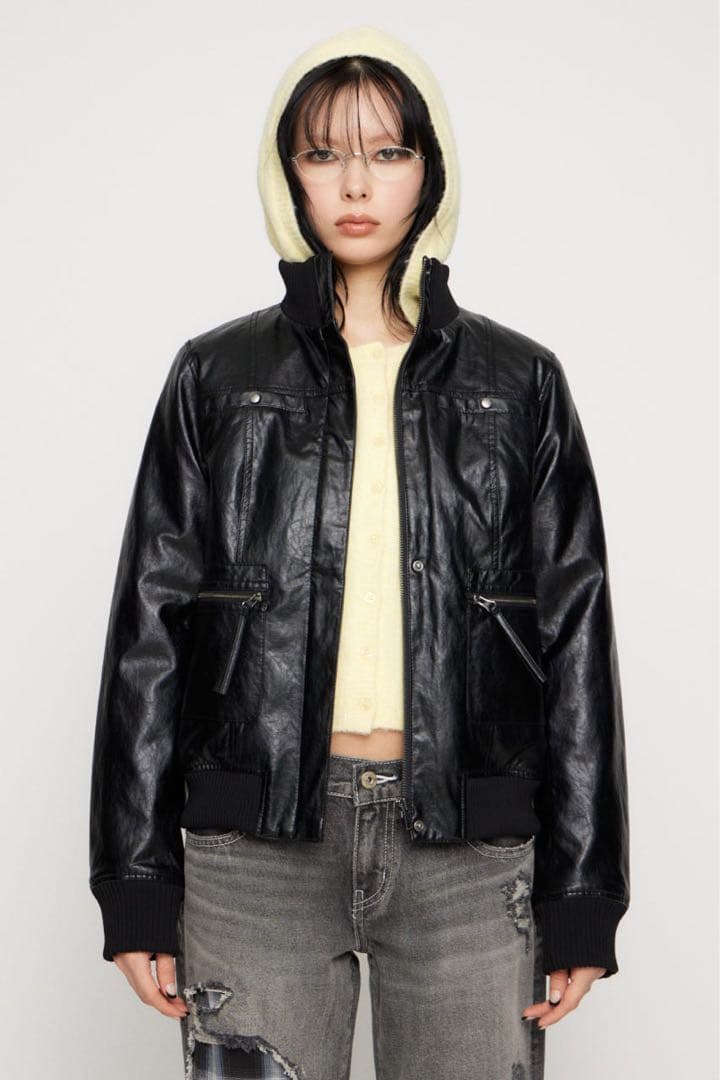 LAGUA GEM COMPACT FAUX LEATHER ブルゾン