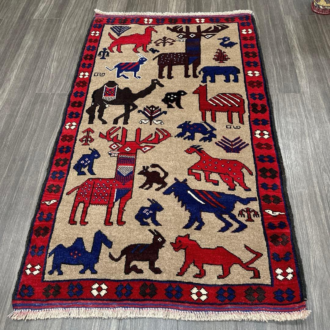 ペルシャ絨毯可愛いアニマルラグ手織り絨毯カシュカイ族 ❣️❣️