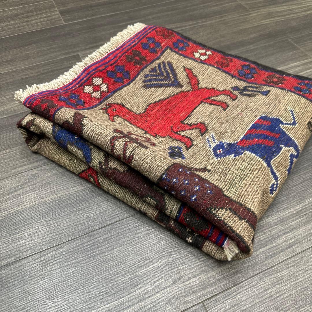 ペルシャ絨毯可愛いアニマルラグ手織り絨毯カシュカイ族 ❣️❣️