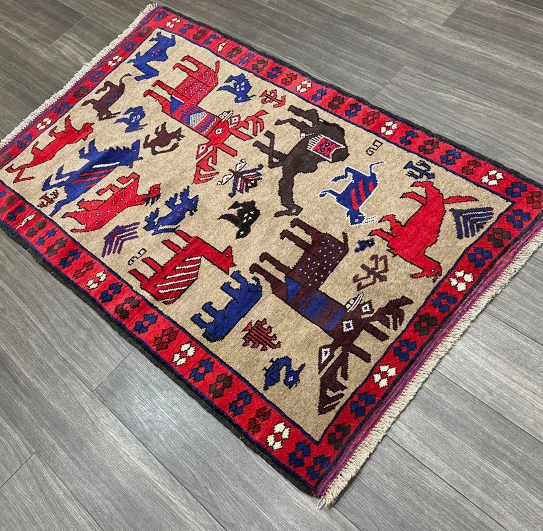 ペルシャ絨毯可愛いアニマルラグ手織り絨毯カシュカイ族 ❣️❣️