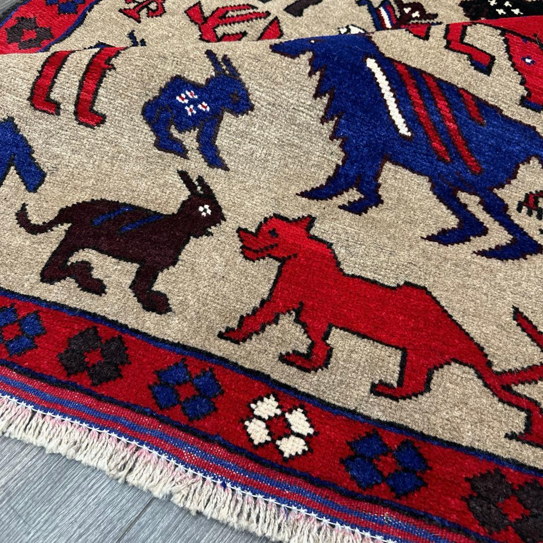 ペルシャ絨毯可愛いアニマルラグ手織り絨毯カシュカイ族 ❣️❣️