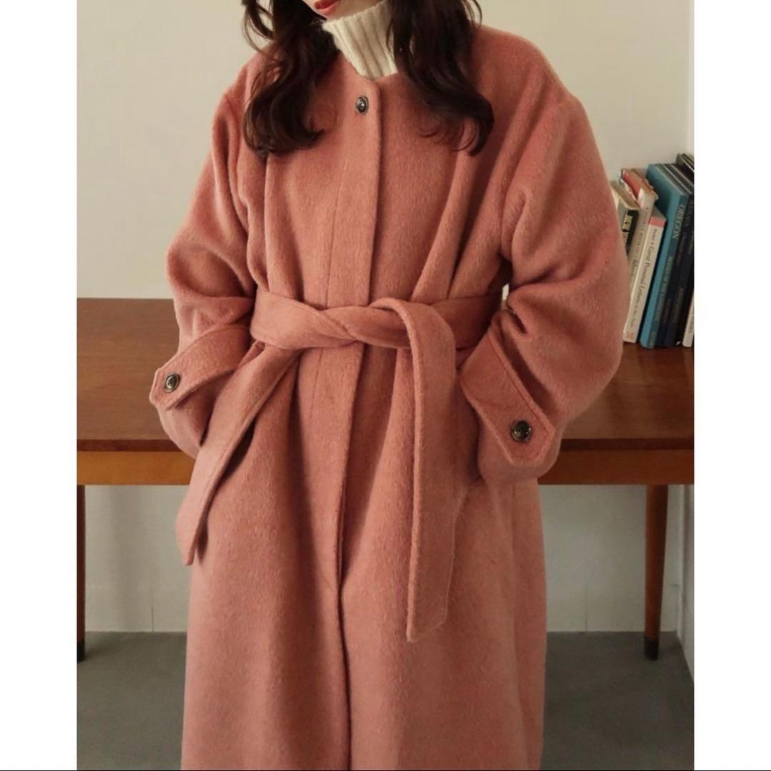 ジャケット・アウター mideal shaggy long coat LIGHT / PINK