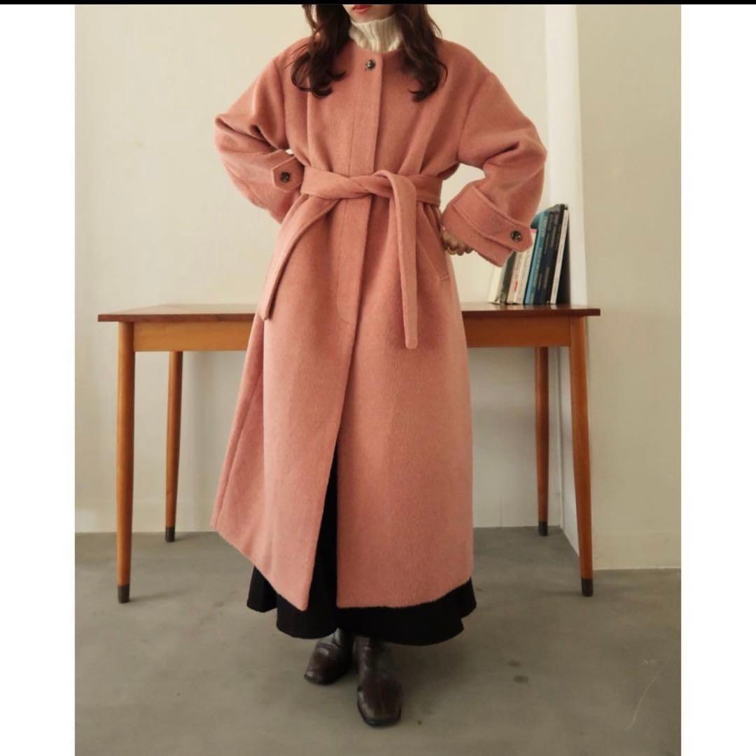 ジャケット・アウター mideal shaggy long coat LIGHT / PINK