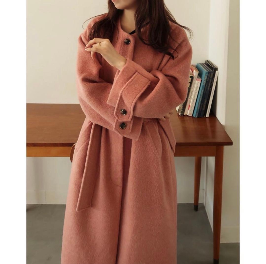 ジャケット・アウター mideal shaggy long coat LIGHT / PINK