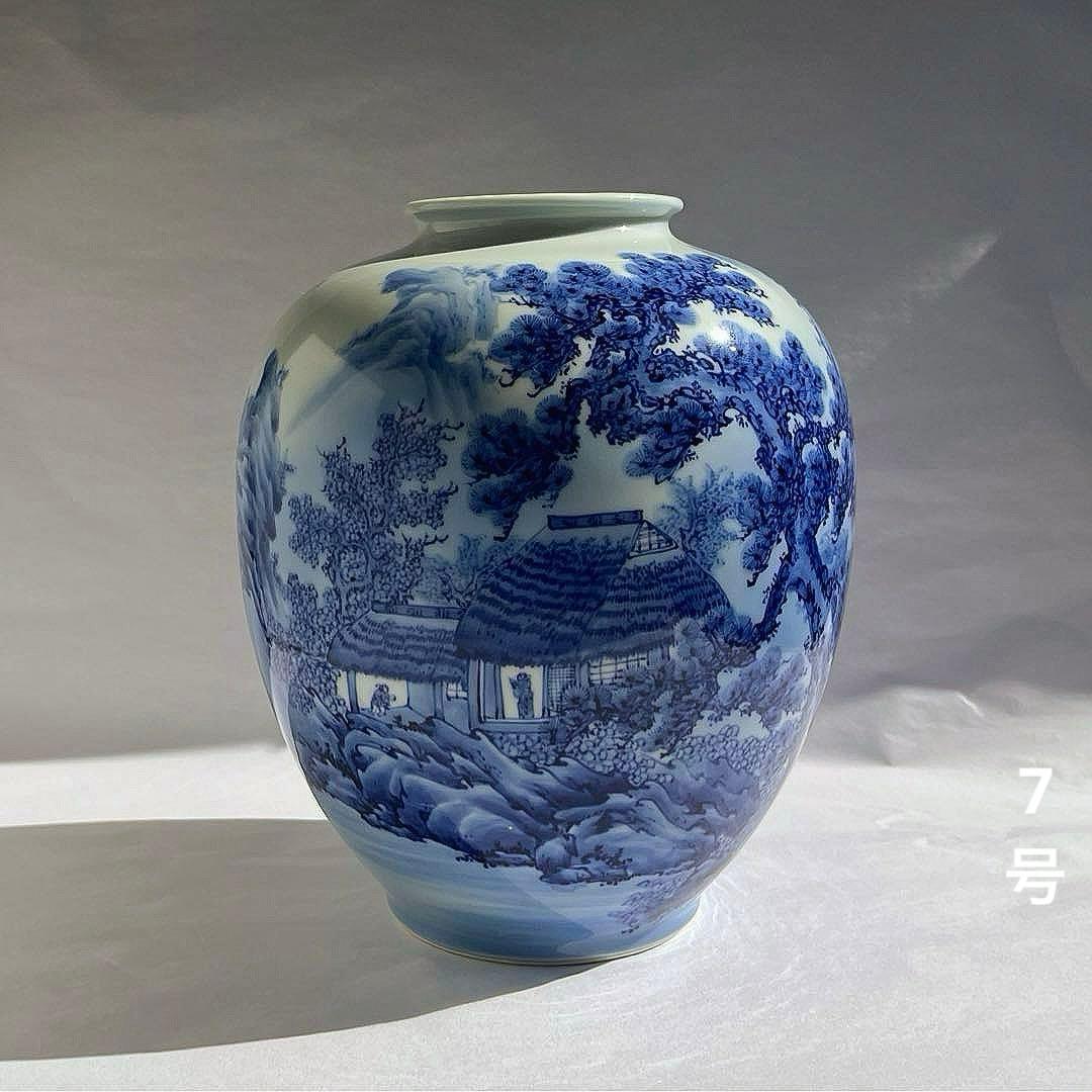 オールド深川　染付山水　花瓶　7号　中古品