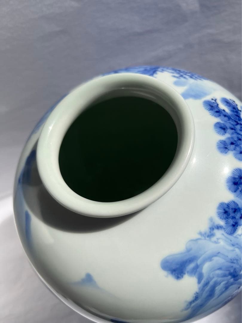 オールド深川　染付山水　花瓶　7号　中古品