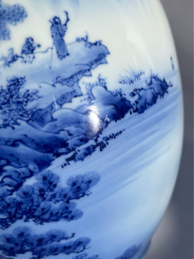 オールド深川　染付山水　花瓶　7号　中古品