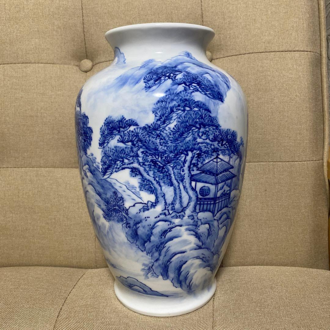 青白磁 景色画 花瓶
