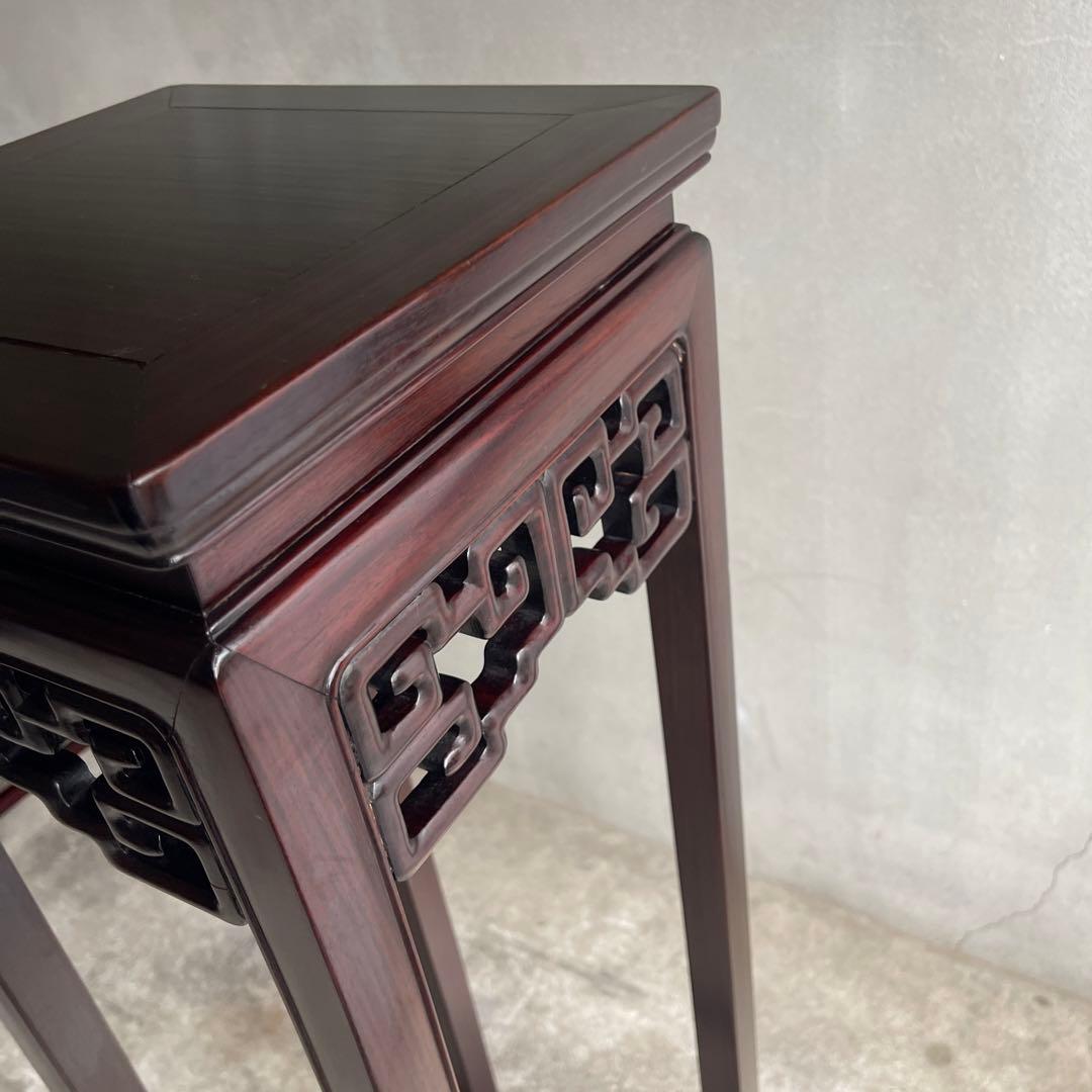 中国美術 古唐木造 透彫花台 如意巻足 正方高卓 盆栽台 香炉台 紫檀黄花梨