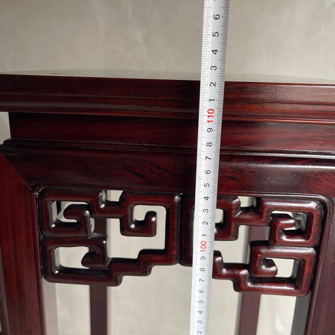 中国美術 古唐木造 透彫花台 如意巻足 正方高卓 盆栽台 香炉台 紫檀黄花梨