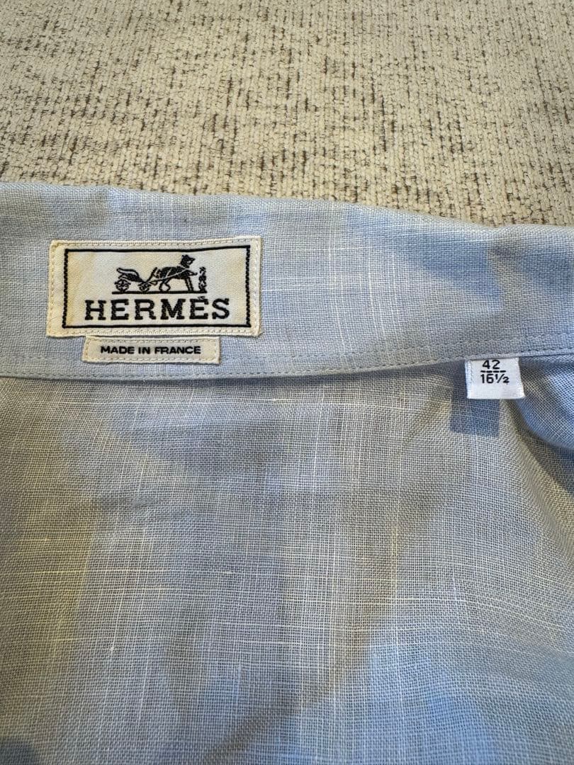 エルメス　HERMES メンズ　水色 長袖シャツ ジッパー付き　L リネン