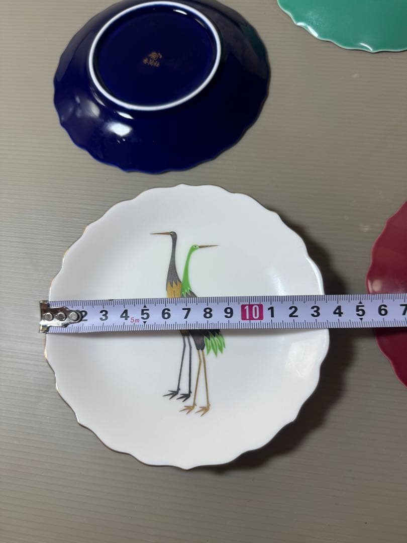 2877 希少　香蘭社 五色 金縁 金銀彩 鶴 双鶴図 小皿　5客　未使用