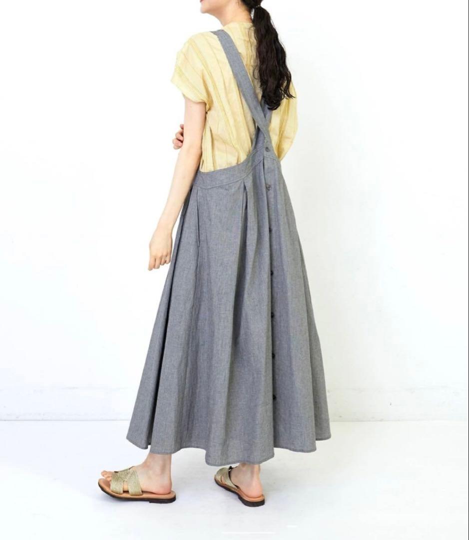 コンジェ ペイエ コットンリネンワッシャーエプロンワンピース