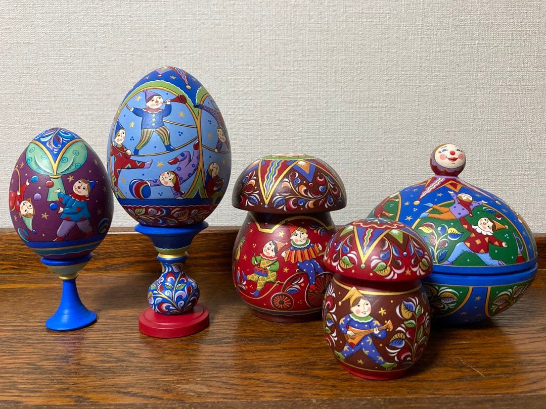 ロシア雑貨☆エッグオーナメント ロシアのサーカスH18cmオリガ作マトリョーシカ