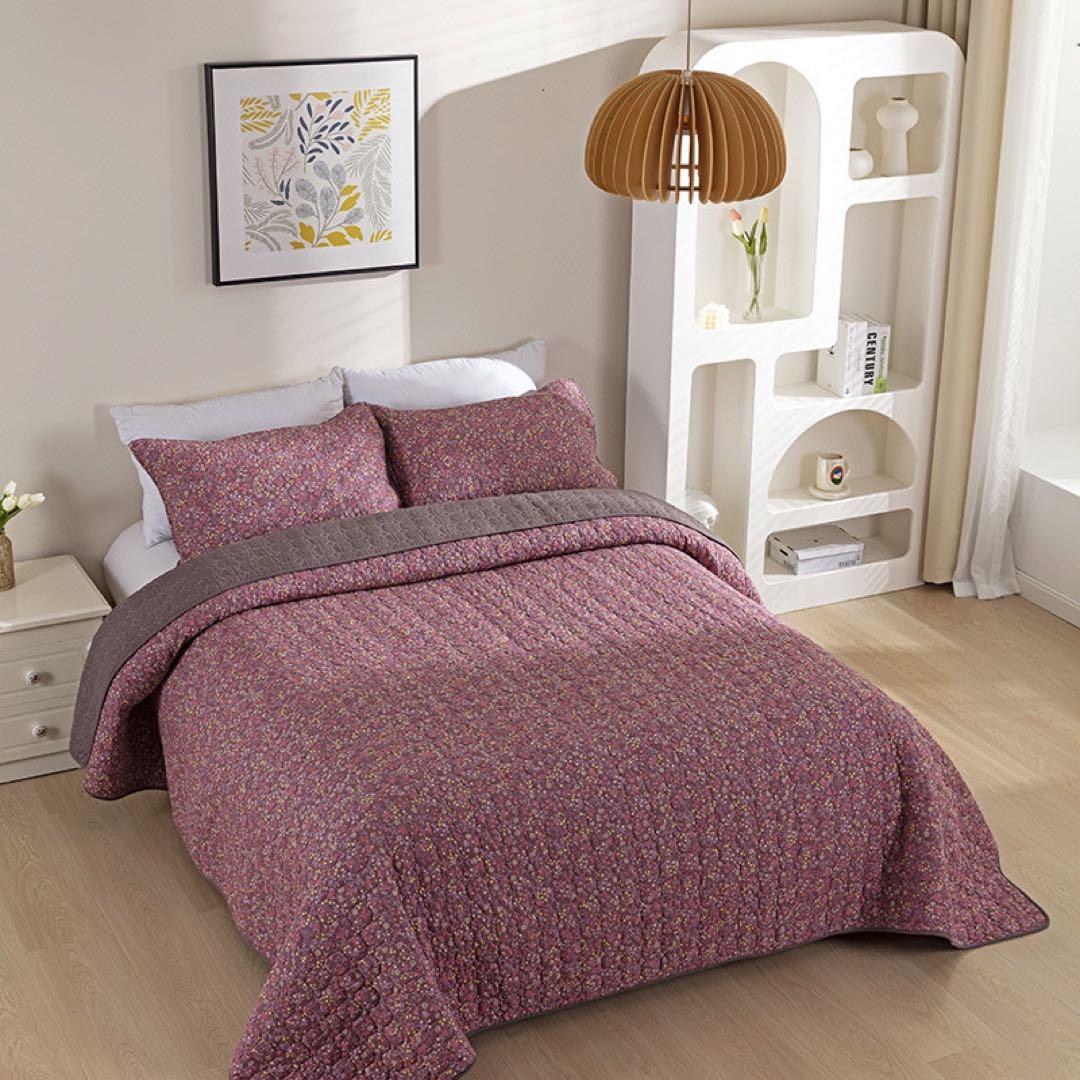 キルトベッドカバー3点セット綿マルチカバー キルティング 007