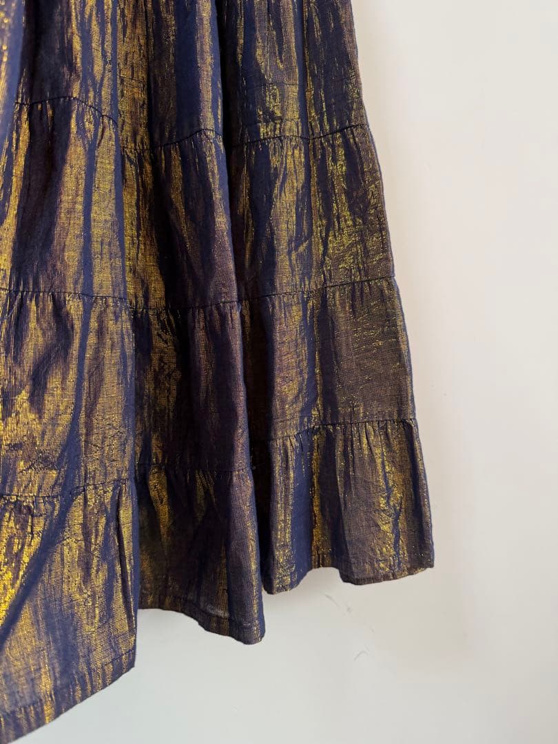 90s シャンブレー ティアードスカート ゴールド hooked itimi