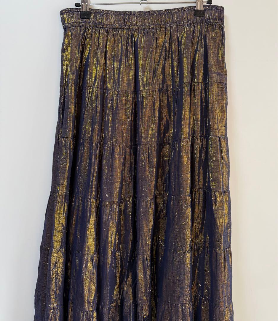 90s シャンブレー ティアードスカート ゴールド hooked itimi