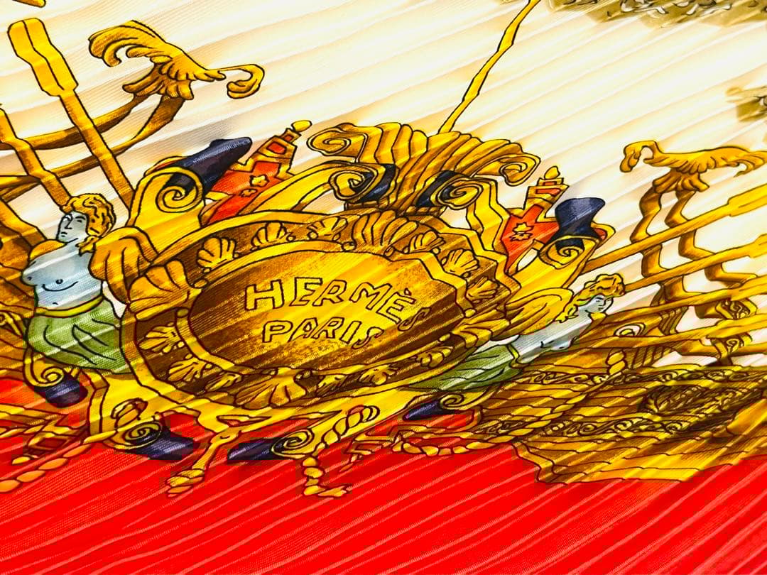 美品本物 HERMES エルメス プリーツスカーフ カレシルク100％