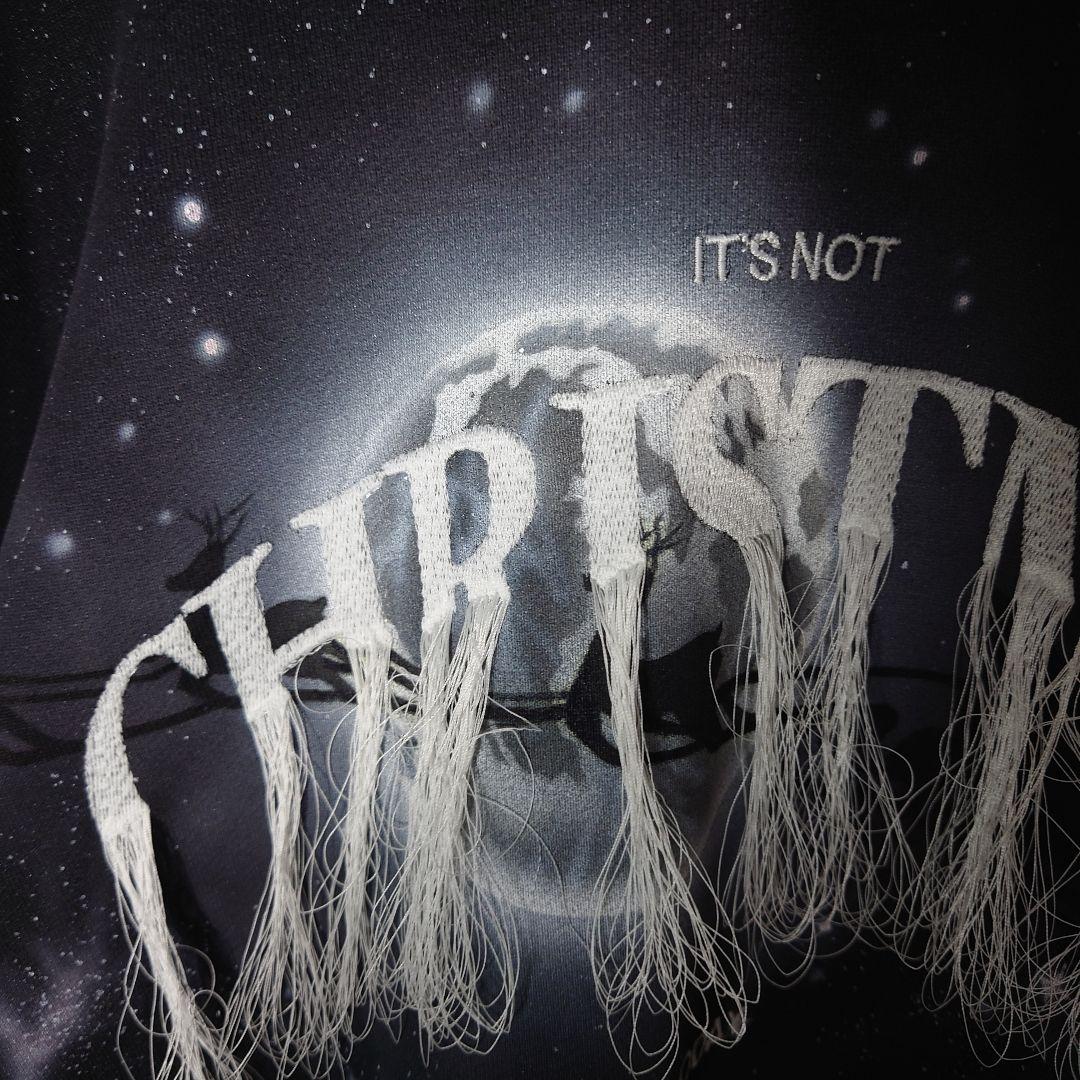 【未使用タグ付】 ダブレット　フリンジ　クリスマス　刺繍ロゴ　パーカー　黒