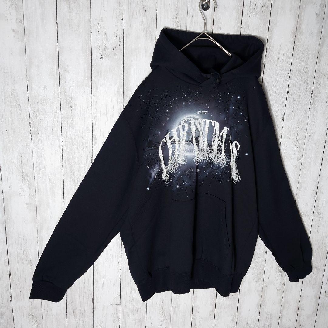 【未使用タグ付】 ダブレット　フリンジ　クリスマス　刺繍ロゴ　パーカー　黒