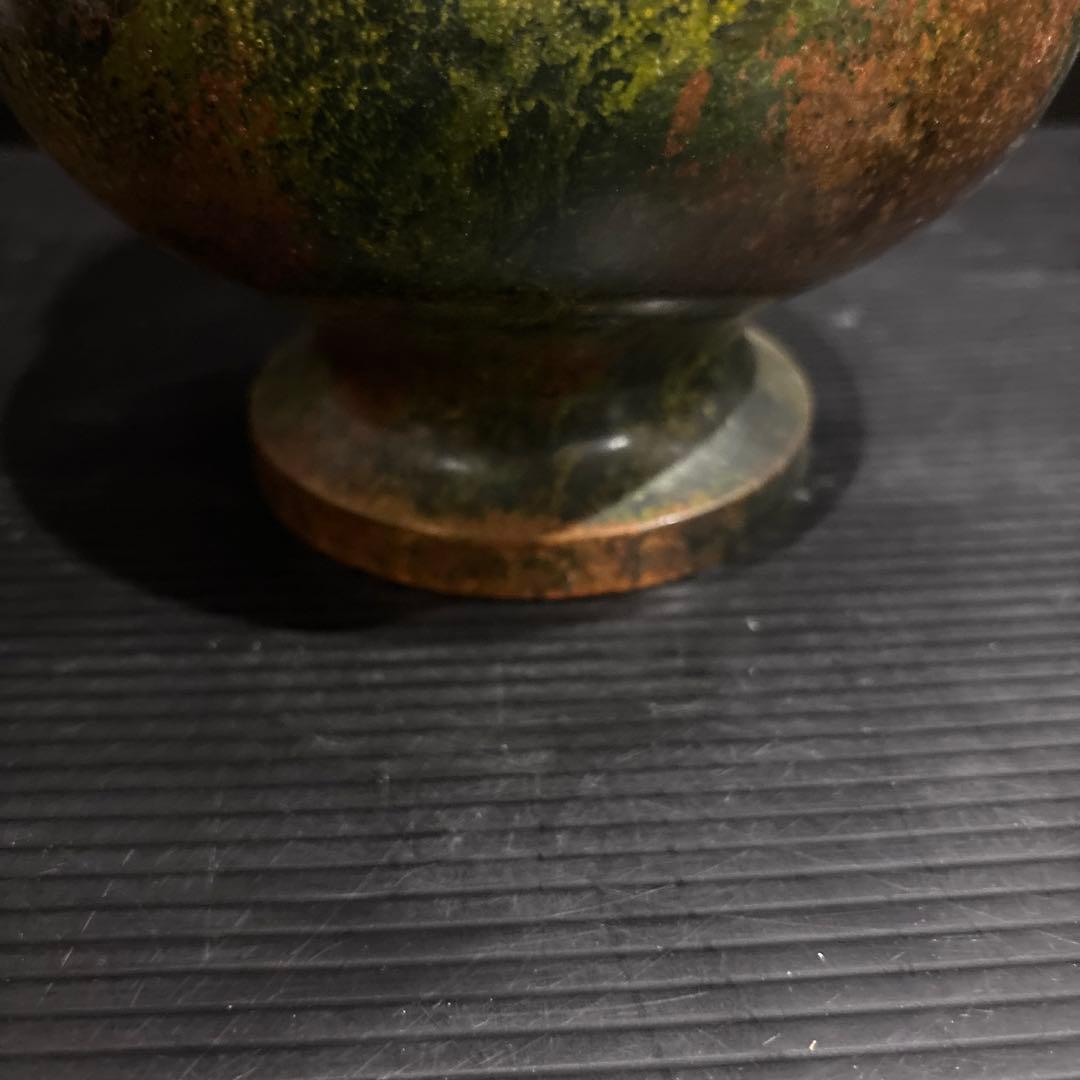 鋳銅 花瓶 双耳壺 銘入り 中国古典文様 青銅器風 古美術