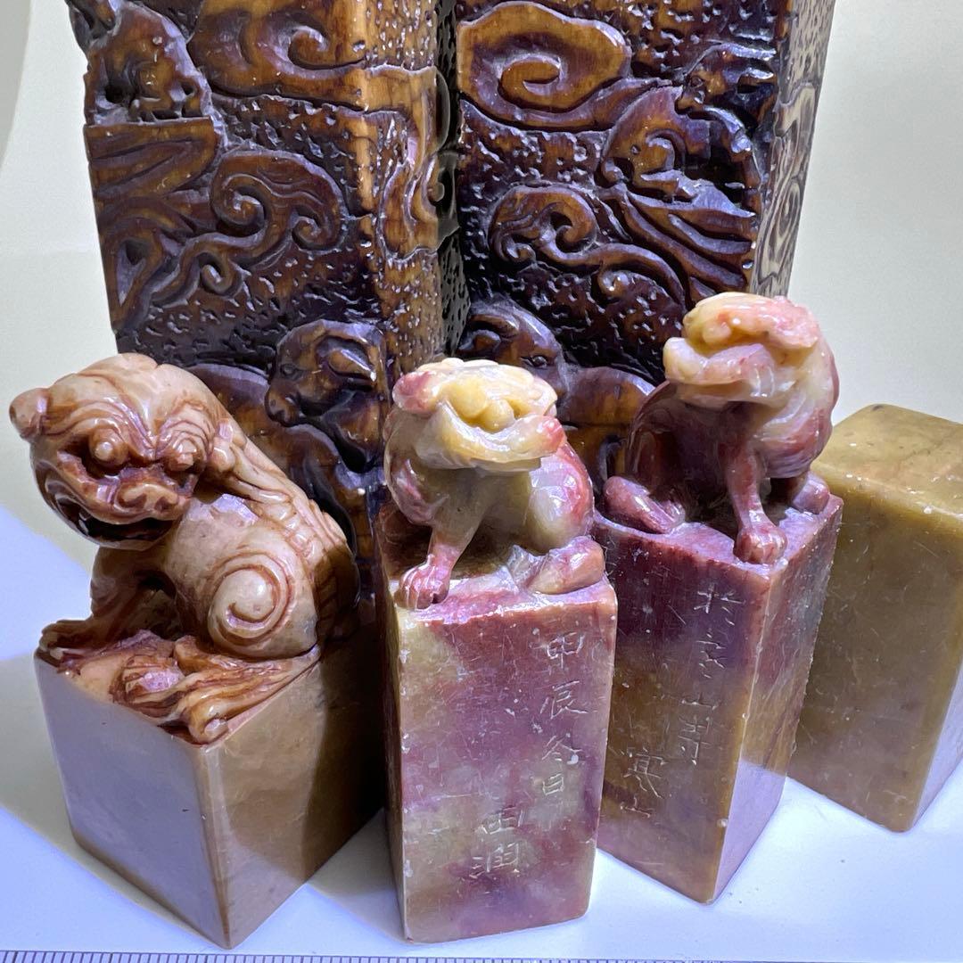 中国古玩　寿山石印材　1346g 高さ約6~13.5㎝　東Y8-0204☆2F