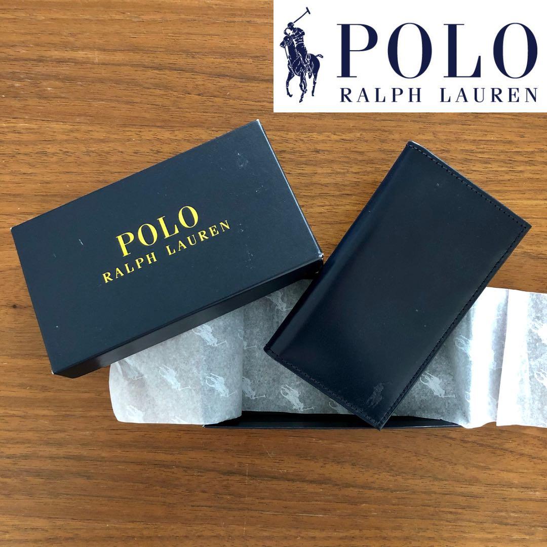 新品ラルフローレン　エイジングを楽しむ高級感ある上品ネイビー革スマート財布　希少