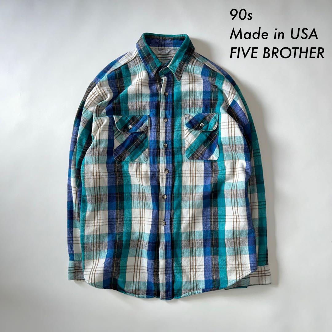 90s FIVE BROTHER USA製ヘビーフランネルシャツ チェック
