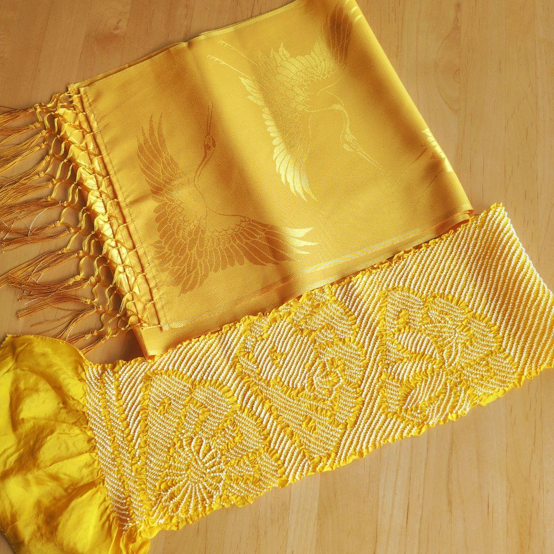 七五三　正絹　着物　鹿の子　総絞り　赤　白　７歳　フルセット