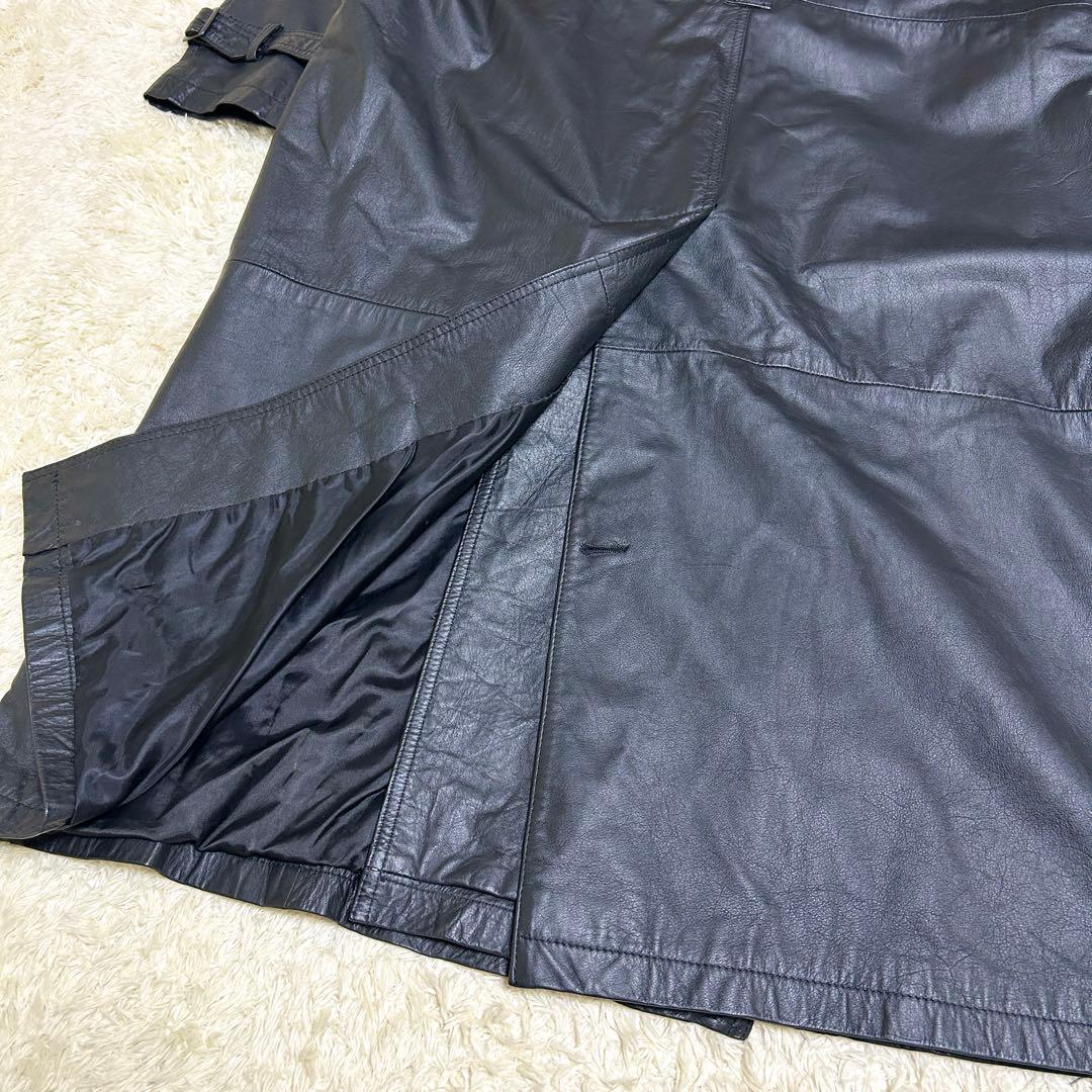 希少✨超ロング丈 レザー ダブルトレンチコート ロング 牛革 本革 ブラック