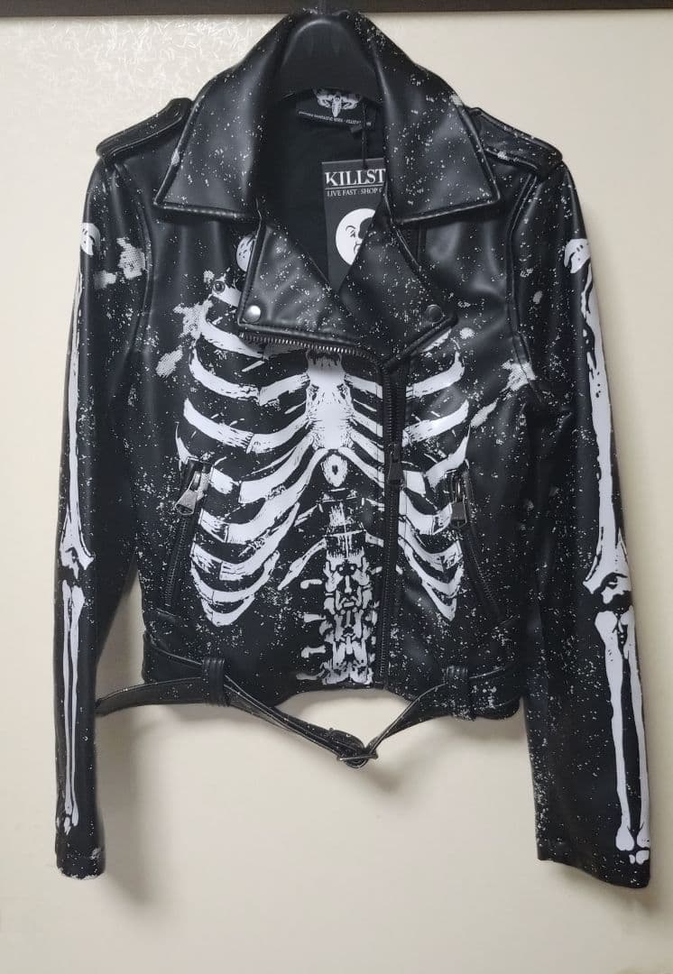 新品タグ付 KILLSTAR スカルボーンプリントライダースジャケット M