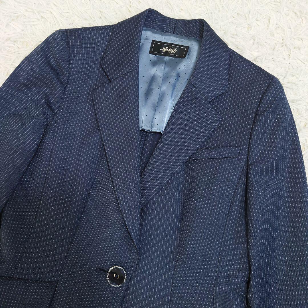 銀座マギー　パンツスーツ　セットアップ　背抜き　ネイビー　ストライプ　40