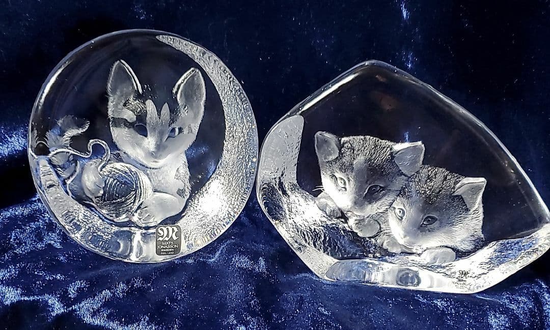 MATS JONSSON クリスタル 猫　レリーフ