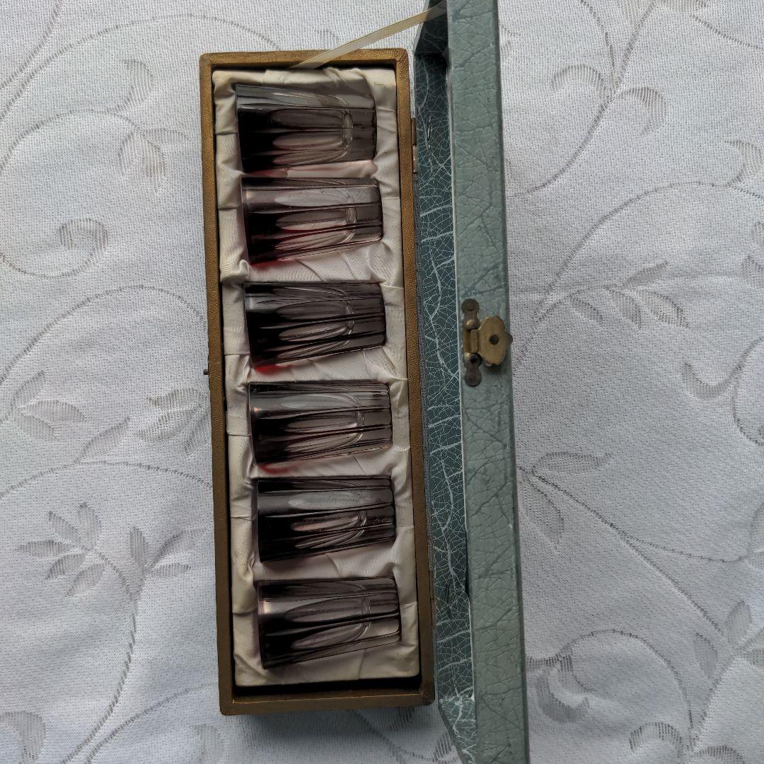 昭和レトロ　ケース入　江戸切子ヴィンテージショットグラス　６個セット