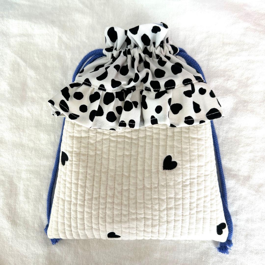 入園入学3点セット　【白地黒ハートヌビ×ダルメシアン】　女の子　レッスンバッグ