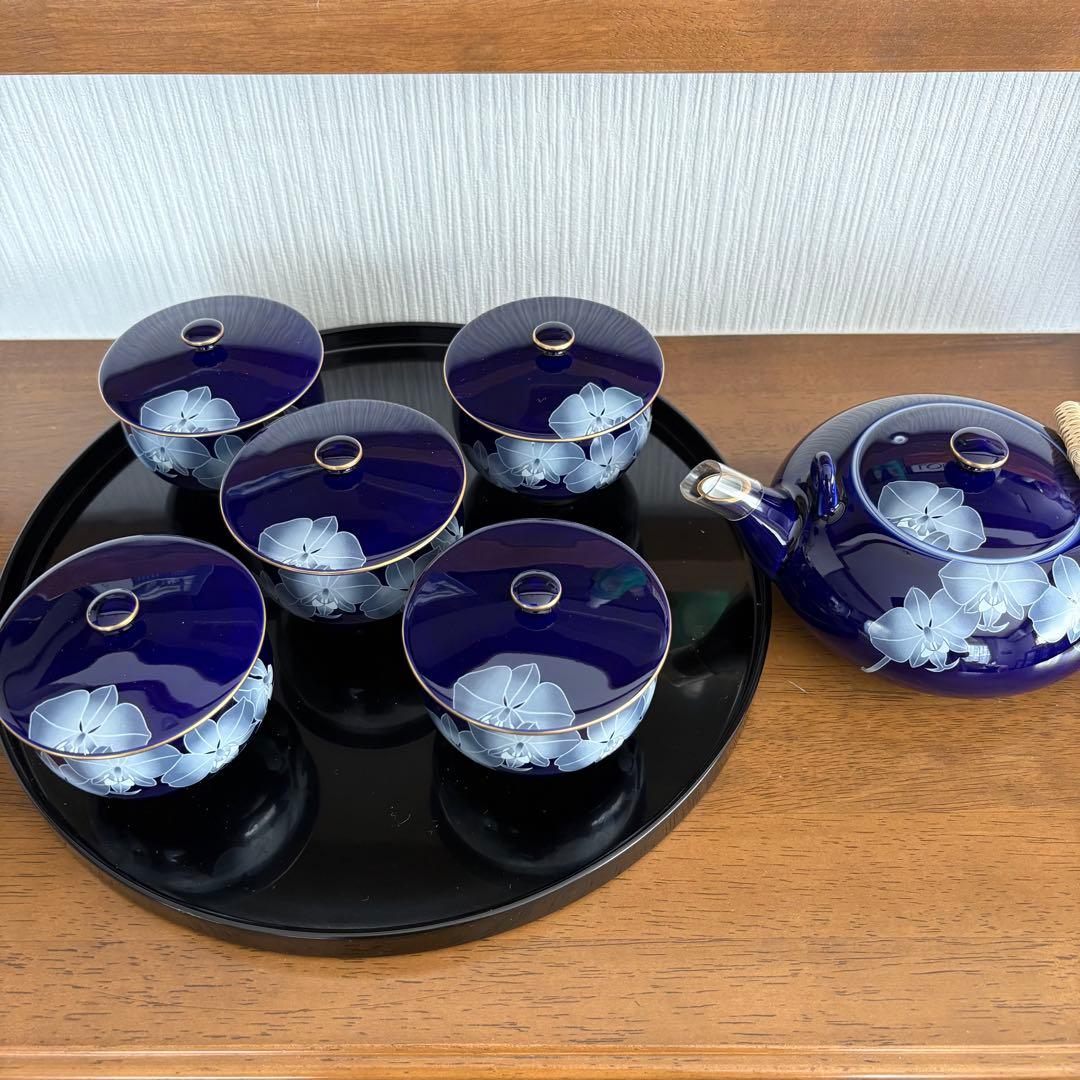 新品❤️ ルリ胡蝶蘭・茶器揃（土瓶1個、湯呑5客セット）