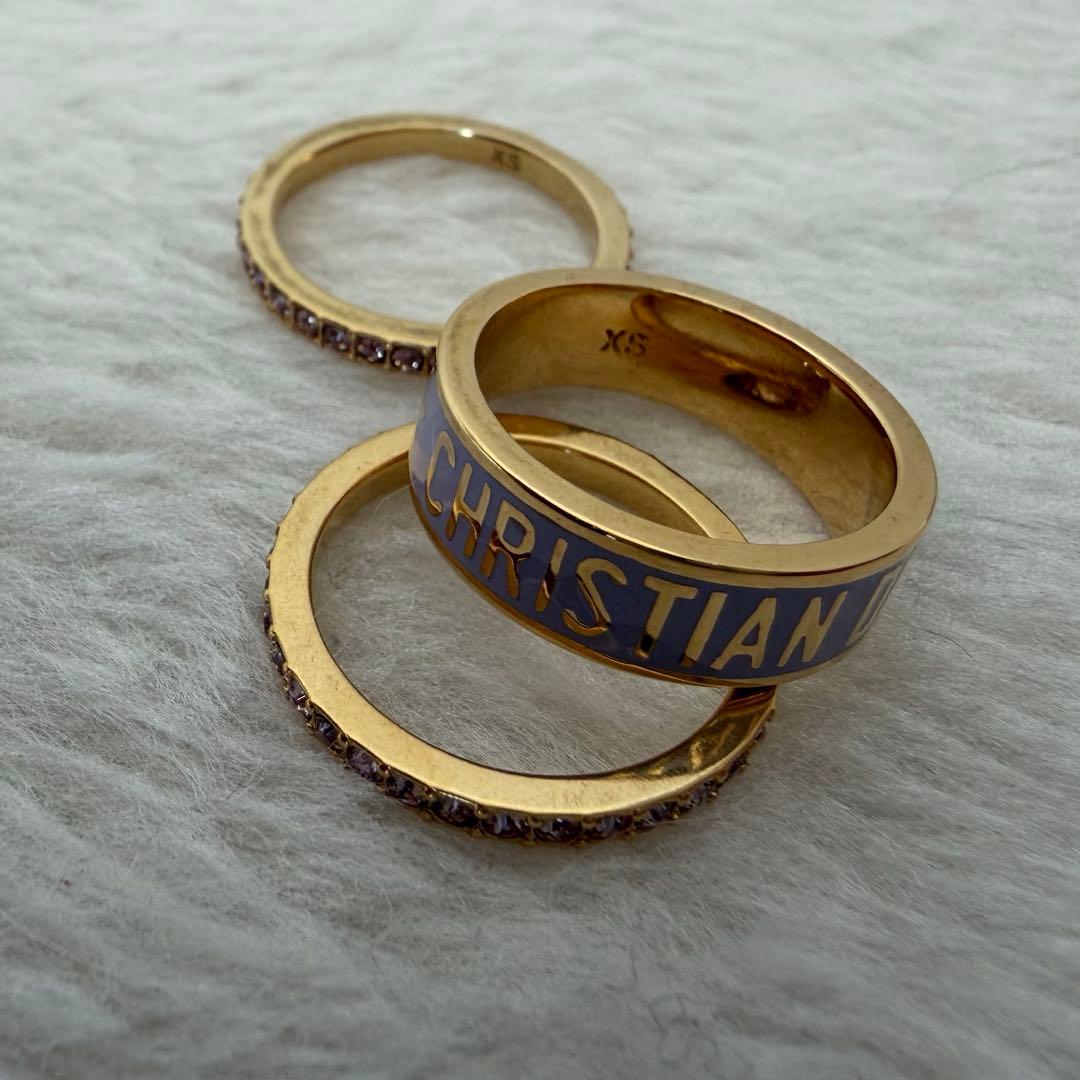 美品 CHRISTIAN DIOR 3連リング ゴールド パープル XSサイズ