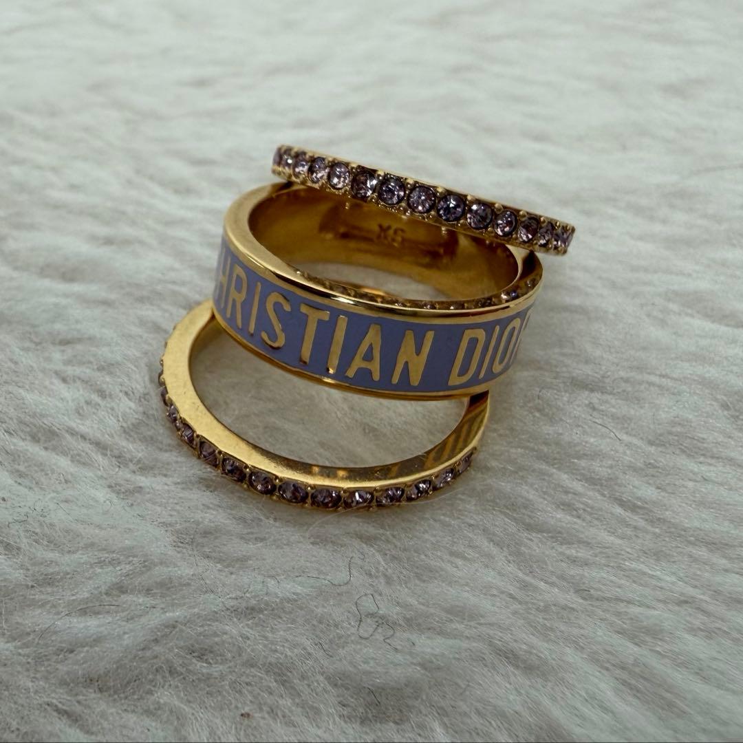 美品 CHRISTIAN DIOR 3連リング ゴールド パープル XSサイズ