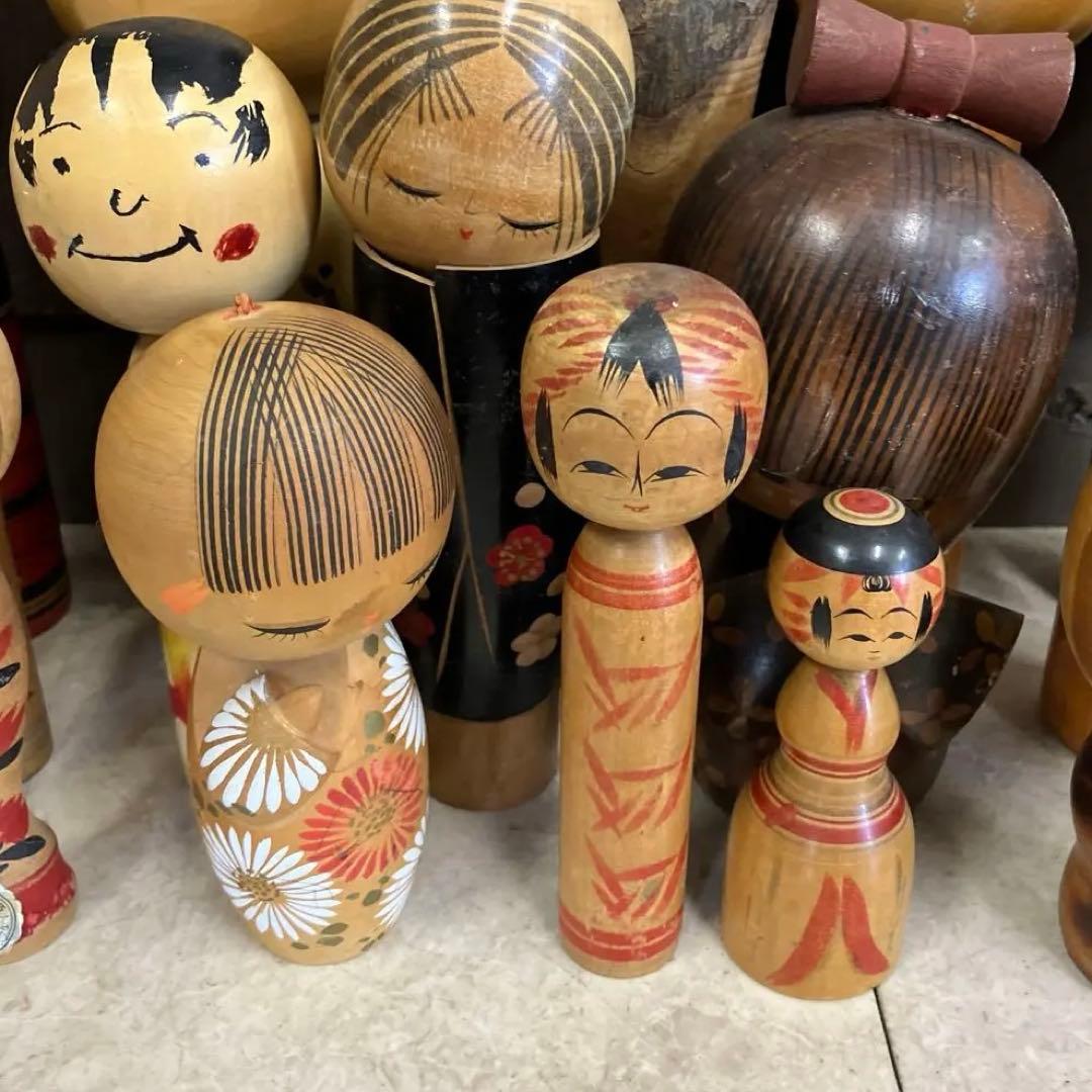 D-3 昭和レトロ 木製 こけし 小芥子 18体セット まとめ売り 大量 人形