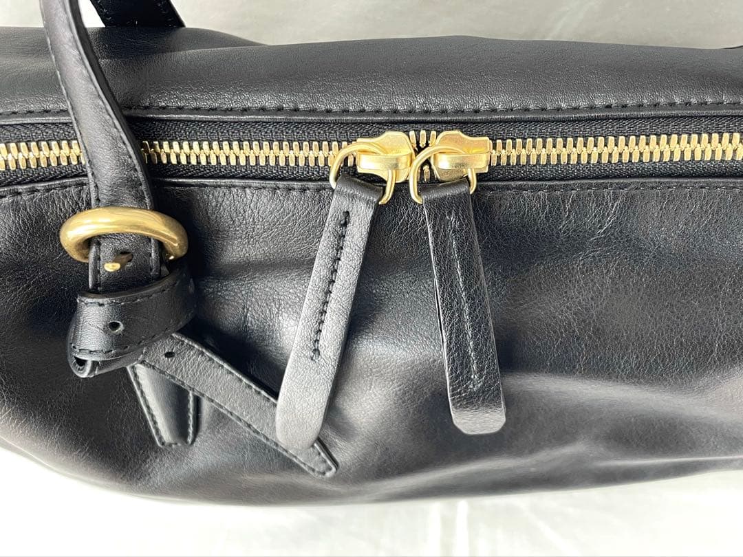 【S】美品FURLA ブラック レザーボストンバッグ 大容量 旅行カバン